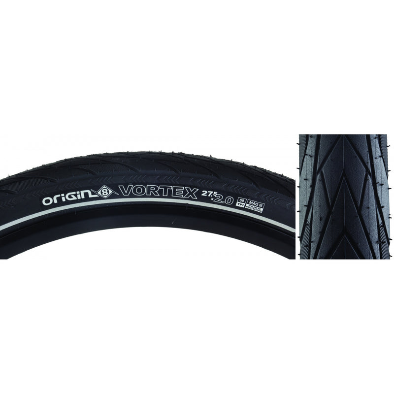 Load image into Gallery viewer, Pack of 2 Origin8 Vortex 27.5x2.0 Wire TPI 65 Black/Black Reflective Road Tire
