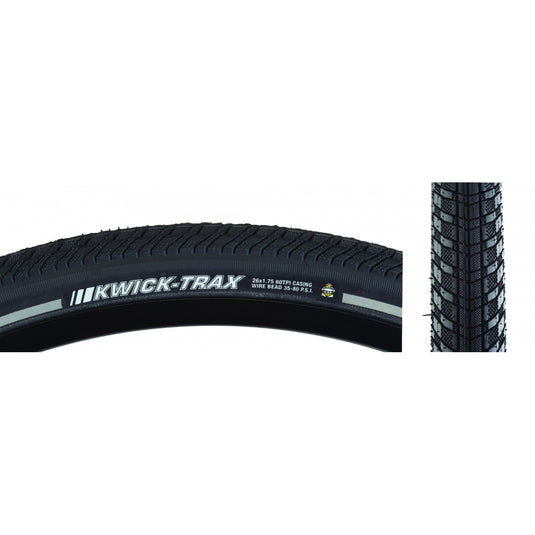 Pack of 2 Kenda Kwick Trax 26x1.75 Clincher Wire TPI 80 Black/Bsk Reflective