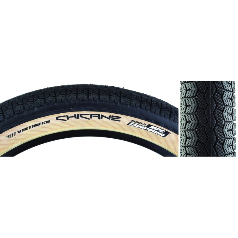 Load image into Gallery viewer, Pack of 2 Vee Tire &amp; Rubber Chicane 26x3.5 Wire TPI 20 Black/Tan Reflective BMX
