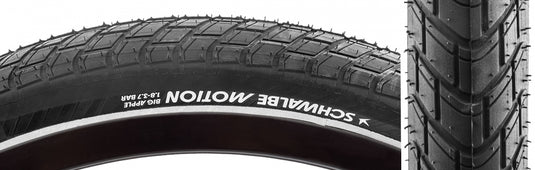 Schwalbe Motion Big Apple 20x2.0 E-Bike Tire with Green Addix, RaceGuard, Reflective Sidewall Puncture Protection & All-Weather Performance (Qty 2)