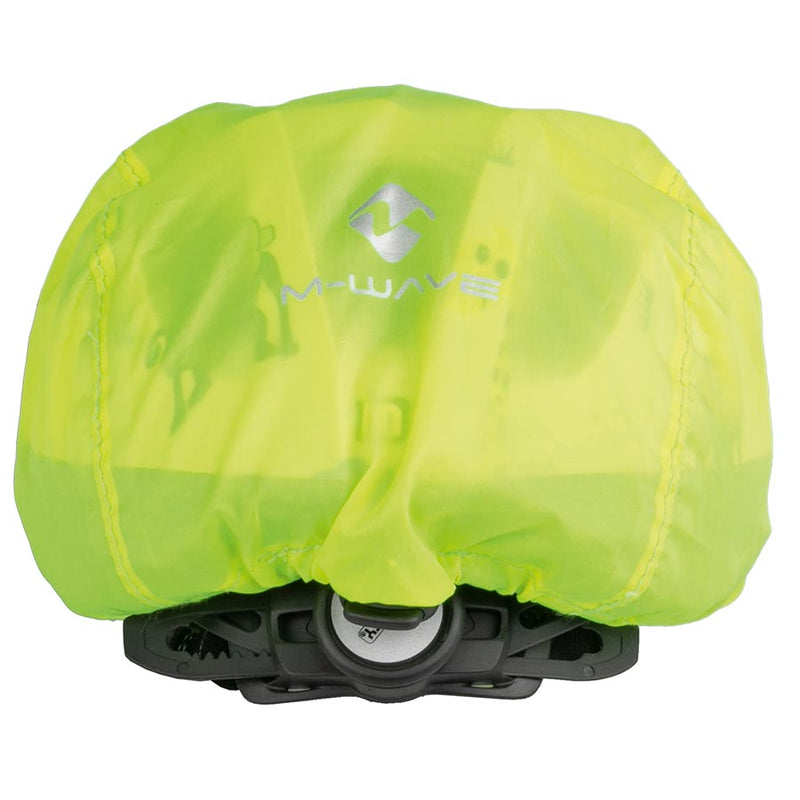 Load image into Gallery viewer, M-Wave Helmet Cover for Kids Water resistant, Neon Yellow with reflective logos

