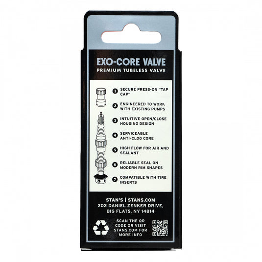 Stan's Tubeless Exo-Core Valve Stems - Alloy, Extra Tall, Black, Pair