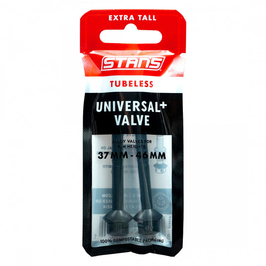 Stan's Tubeless Universal+ Valve Stems - Alloy, Extra Tall, Black, Pair