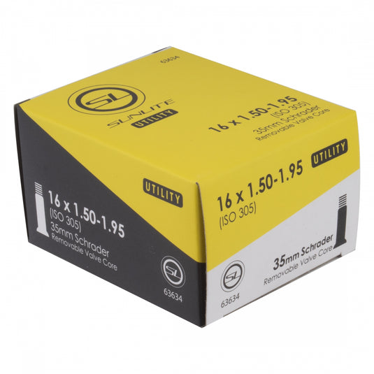 Pack of 2 Sunlite Utili-T Standard Schrader Valve Tubes 16x1.50-1.95 SV 35mm 0d