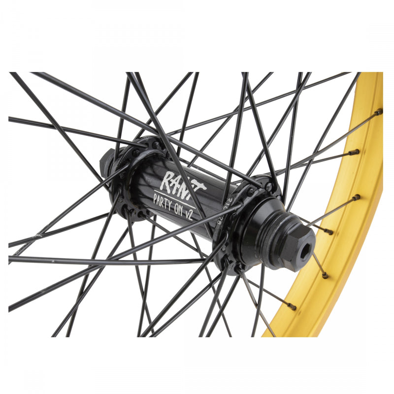 Load image into Gallery viewer, Rant Squad 20in Alloy Front Wheel B/O 3/8inx100mm Party On V2 Rim Brake Gold
