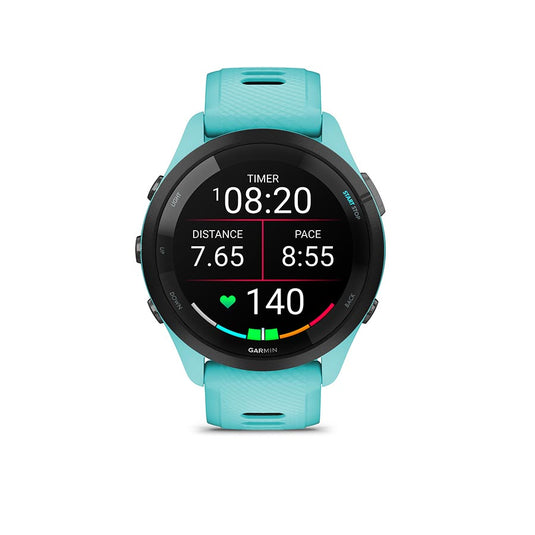 Garmin Forerunner 265 Music Watch, Watch Color: Aqua, Wristband: Aqua/Black - Silicone