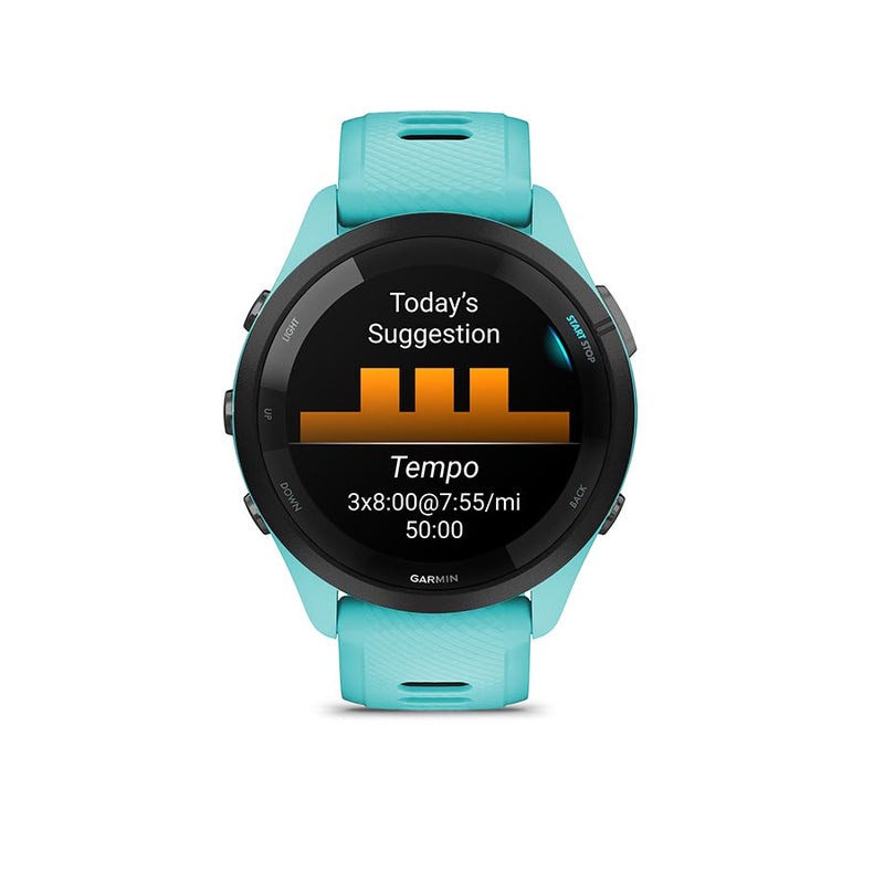 Load image into Gallery viewer, Garmin Forerunner 265 Music Watch, Watch Color: Aqua, Wristband: Aqua/Black - Silicone
