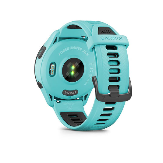 Garmin Forerunner 265 Music Watch, Watch Color: Aqua, Wristband: Aqua/Black - Silicone