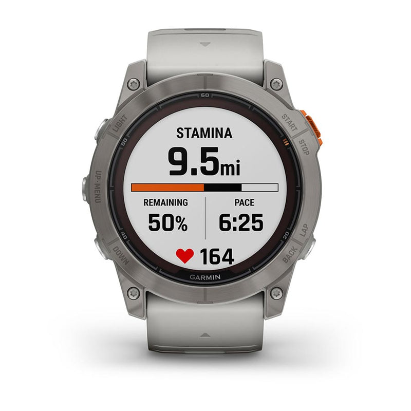 Load image into Gallery viewer, Garmin fenix 7X Pro Sapphire Solar, Watch, Watch Color: Titanium, Wristband: Fog Grey/ Ember Orange - Silicone
