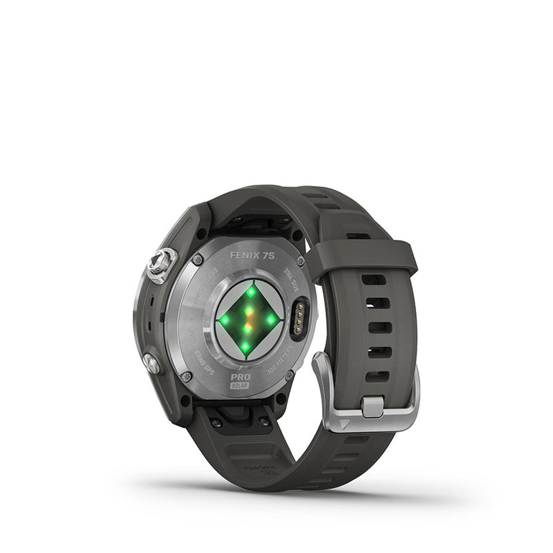 Load image into Gallery viewer, Garmin fenix 7S Pro Solar Glass, Watch, Watch Color: Silver/ Grey, Wristband: Graphite - Silicone
