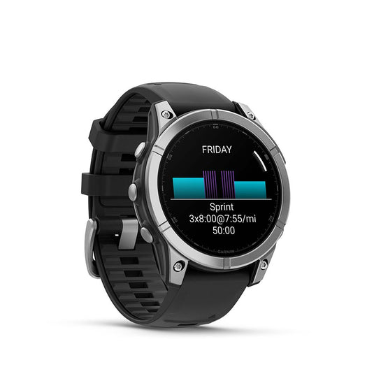 Garmin fenix E AMOLED 47mm Watch, Watch Color: Stainless, Wristband: Black - Silicone