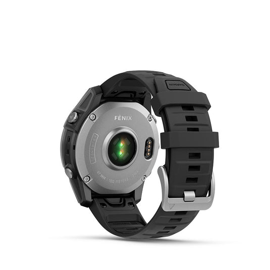 Garmin fenix E AMOLED 47mm Watch, Watch Color: Stainless, Wristband: Black - Silicone