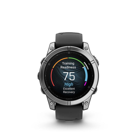 Garmin fenix E AMOLED 47mm Watch, Watch Color: Stainless, Wristband: Black - Silicone