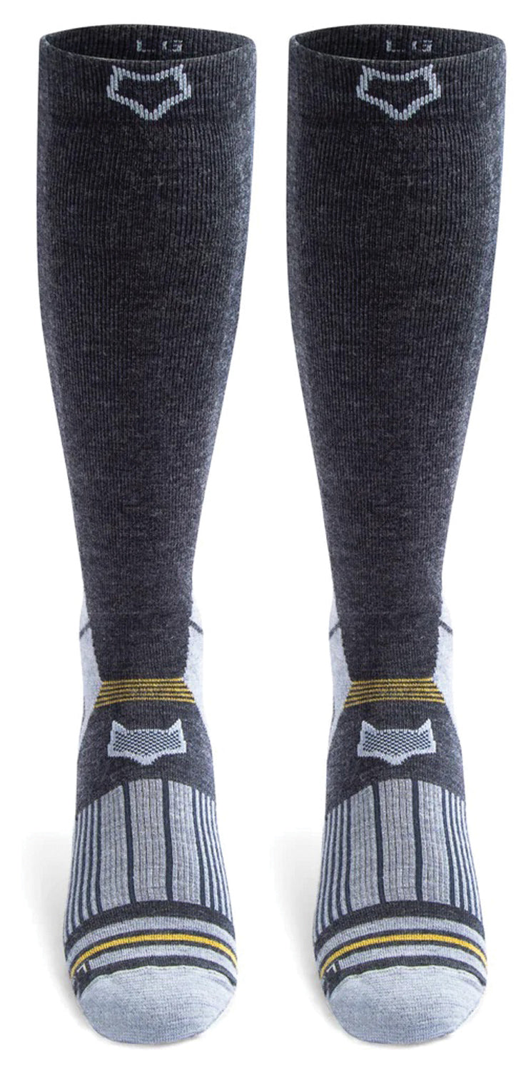 Load image into Gallery viewer, Fox River Grenoble Ultra-Lightweight Over-the-Calf Medium Compression Socks in Charcoal/Yellow
