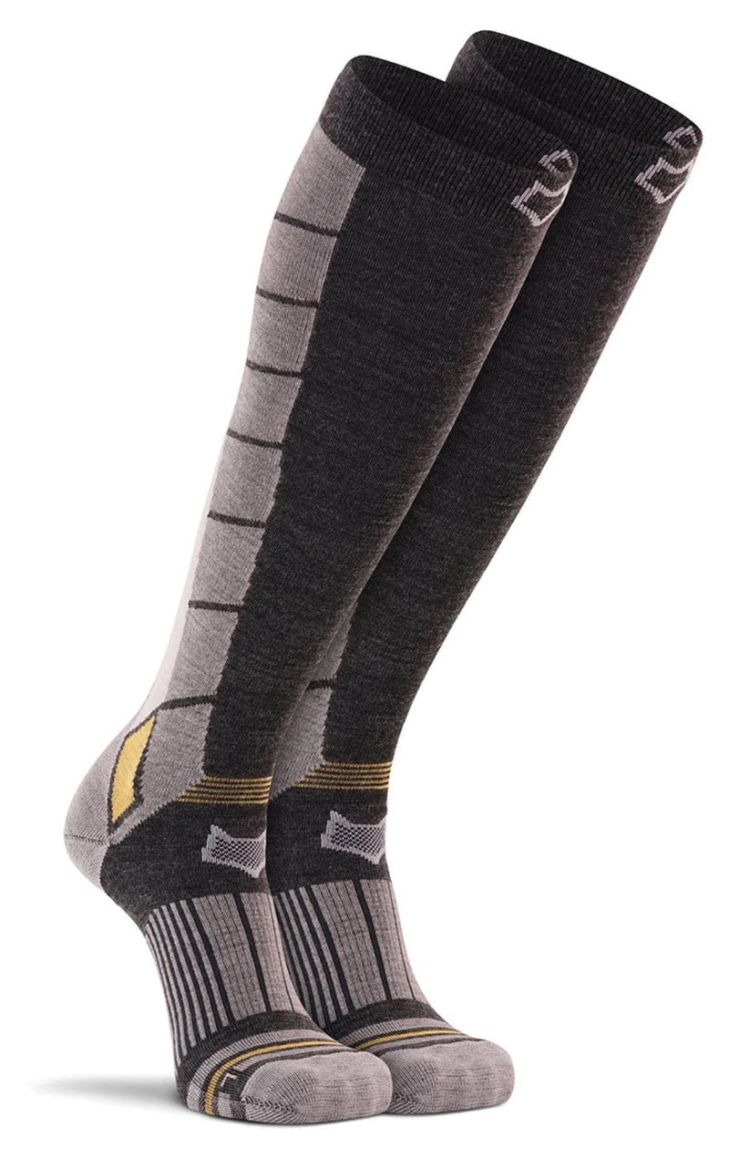 Load image into Gallery viewer, Fox River Grenoble Ultra-Lightweight Over-the-Calf Medium Compression Socks in Charcoal/Yellow
