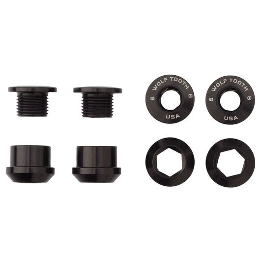 Wolf Tooth 1x Chainring Bolt Set - 6mm M8 Aluminum Dual Hex Fittings for Drop-Stop Single Chainrings, Raw Silver, Lightweight & Durable Engineering