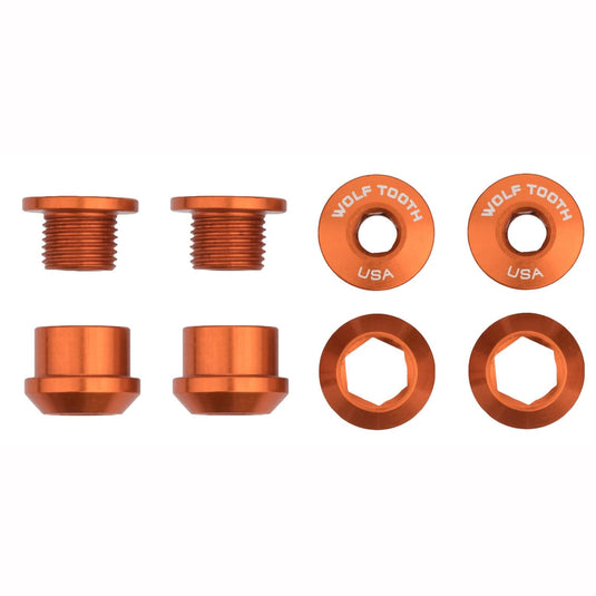 Wolf Tooth 4-Pack Red Aluminum 7075-T6 Chainring Bolts - Universal 1x Bike Components, Dual Hex Fittings, Lightweight & Durable Performance