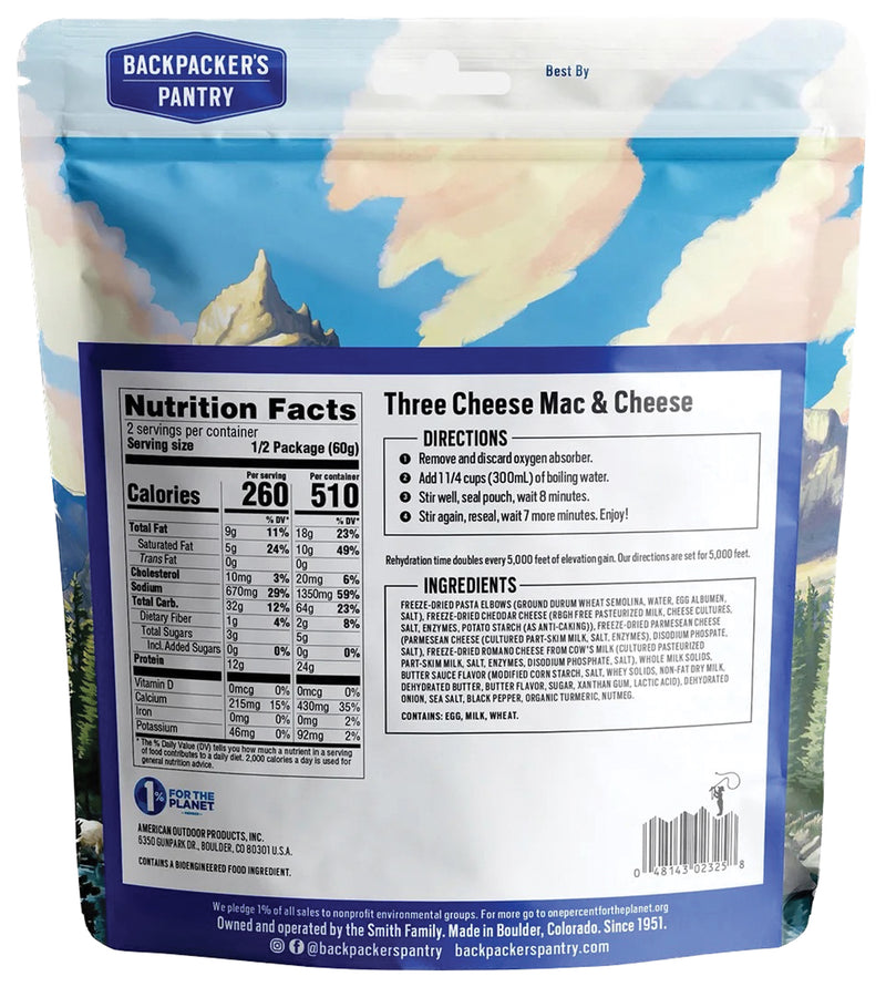 Load image into Gallery viewer, BACKPACKERS-PANTRY-Three-Cheese-Mac-and-Cheese-Nutrition-ETNR0022

