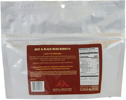 Trailtopia Gluten Free Beef and Black Bean Burrito - Convenient and Delicious Trail Meal