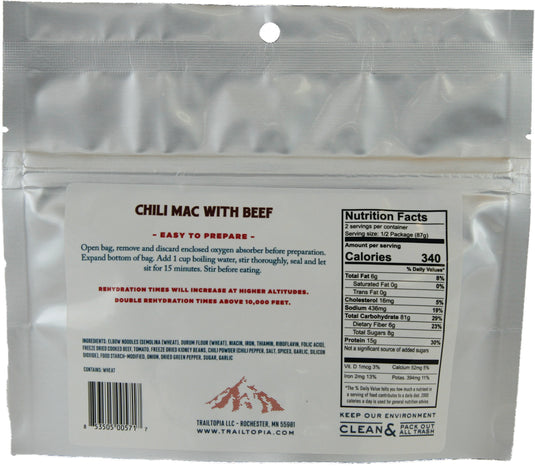 Trailtopia Chili Mac with Beef: Single Serving Backpacking Meal