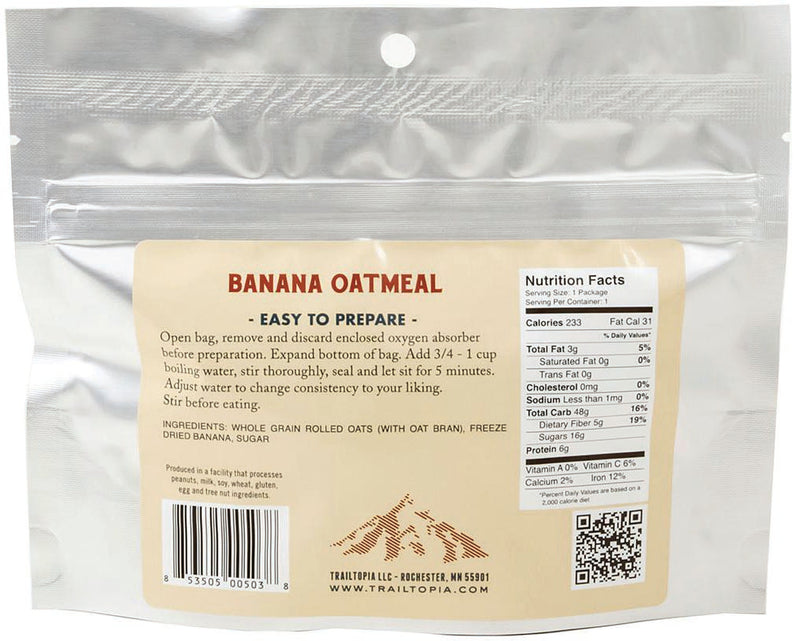 Load image into Gallery viewer, Trailtopia Oatmeal Banana Oatmeal Meals - Delicious and Nutritious Trail Food for Outdoor Adventures
