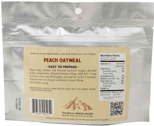 Trailtopia Oatmeal Peach Oatmeal Meals - Delicious and Nutritious Trail Food for Outdoor Adventures