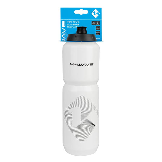 M-Wave PBO 1000 Water Bottle, 1000ml / 34oz, Black on White