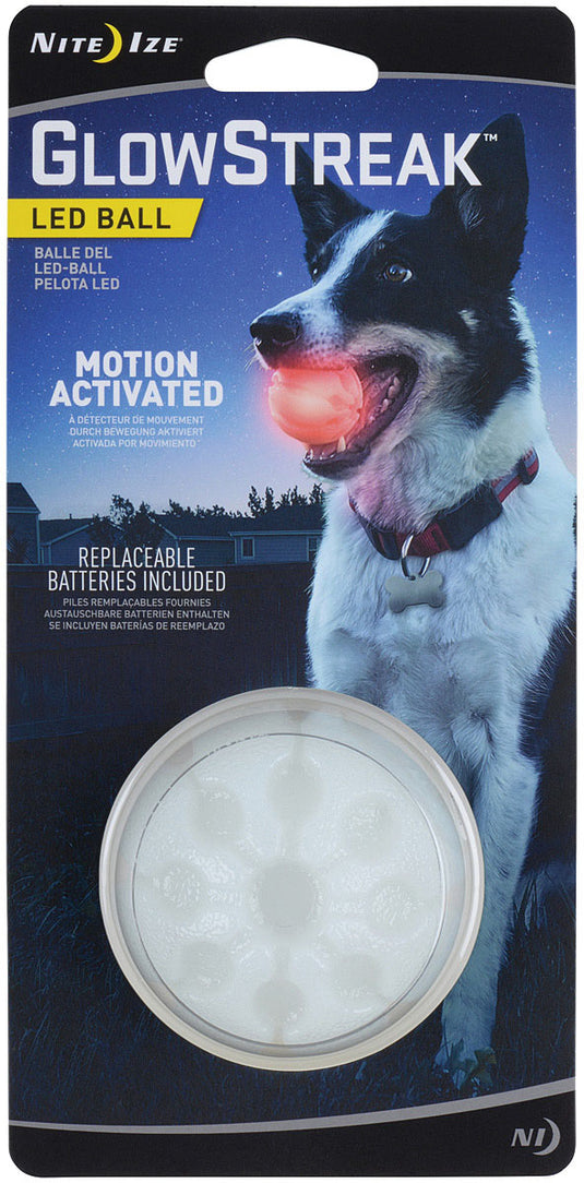 Nite Ize Glowstreak LED Ball - Red Interactive Dog Toy for Nighttime Fun