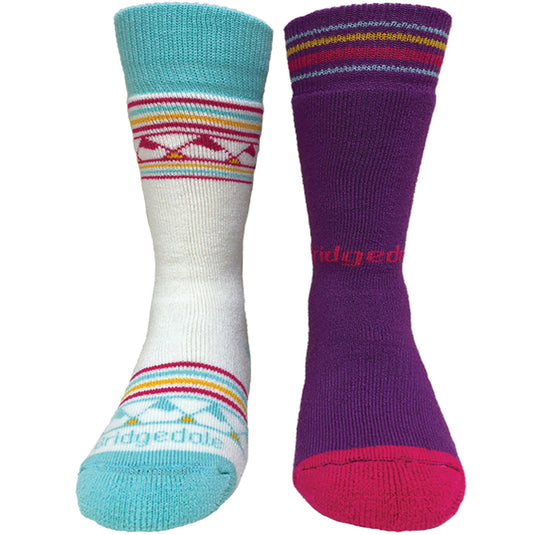 Bridgedale Kids Merino Ski Socks 2-Pack - White/Purple, Medium