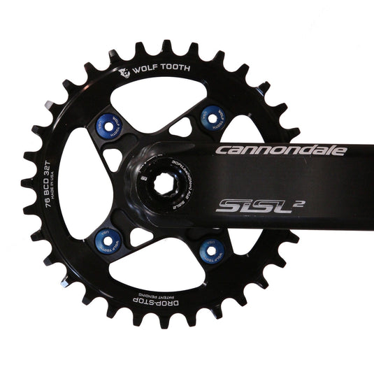 Wolf Tooth 30T 76 BCD Chainring for SRAM XX1 & Specialized Stout - Alloy Drop-Stop Chainring Compatible with 9/10/11/12-Speed Drivetrains, Precision Engineering, Lightweight 7075-T6 Aluminum, Max Chain Retention, Black