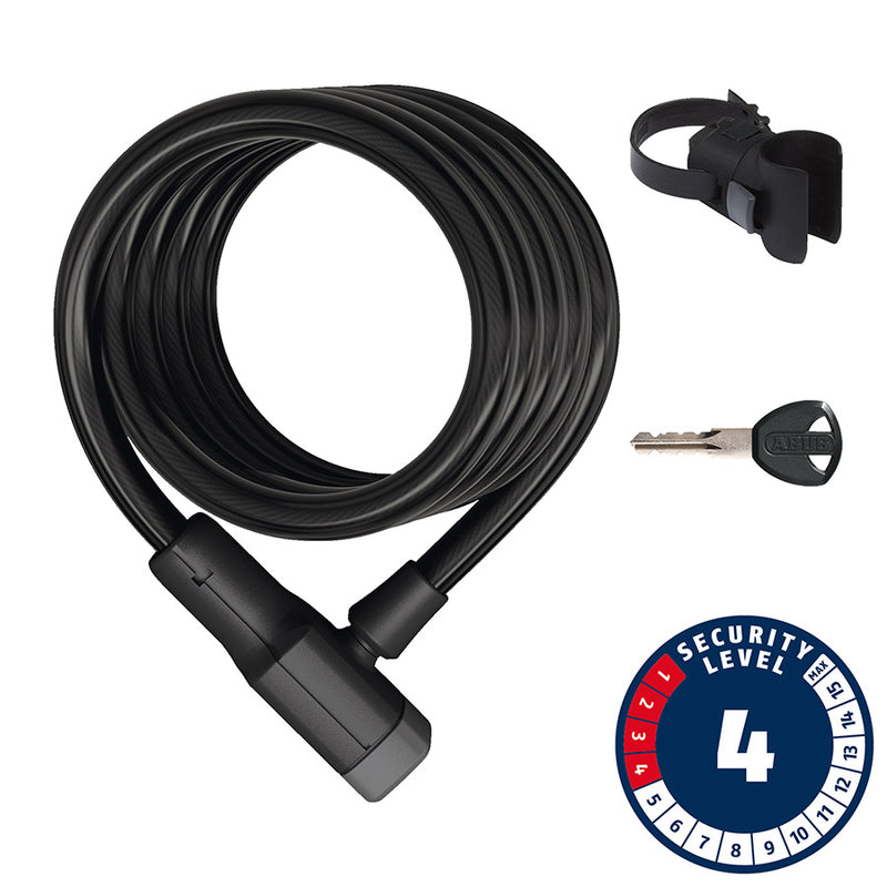 Load image into Gallery viewer, ABUS Booster 6512 Keyed Coiled Cable Lock Black 180cm x 12mm With Mount
