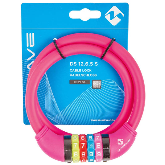 M-Wave DS 12.6 Cable lock Combination, 12mm, 12x650mm, Pink