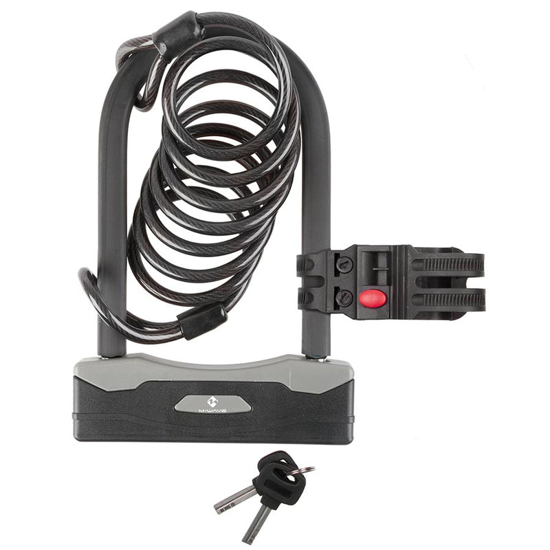 Load image into Gallery viewer, M-Wave B&amp;S U-Lock Key 106x188mm, Thickness in mm: 15mm, With 8mm x 180cm cable, Black
