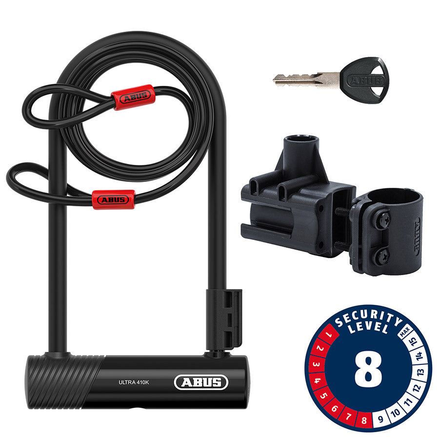 Abus Ultra 410K + Cobra U-Lock | 12mm Hardened Steel, Key Lock, Silver ...