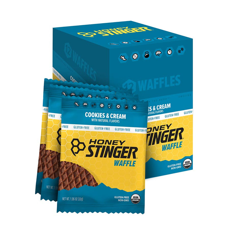 Load image into Gallery viewer, Honey Stinger Gluten-Free Organic Stinger Waffle Energy Cookies&amp;Cream Box of 12
