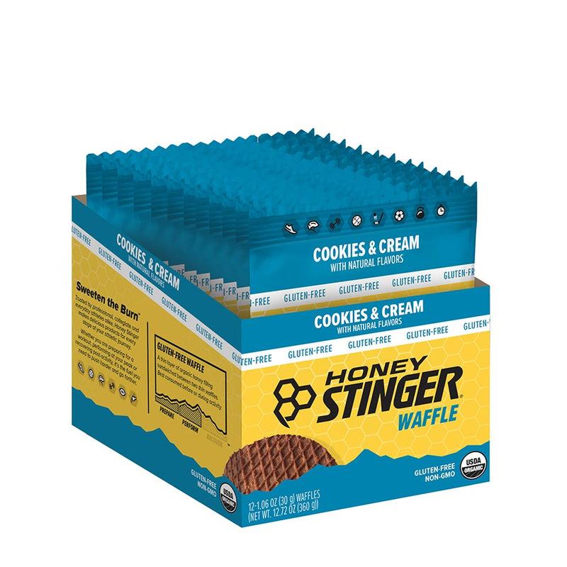 Load image into Gallery viewer, Honey Stinger Gluten-Free Organic Stinger Waffle Energy Cookies&amp;Cream Box of 12
