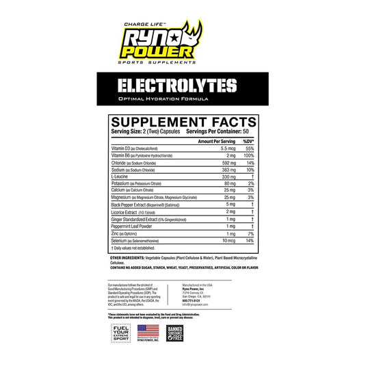 Ryno Power Electrolytes Capsules, 100/count