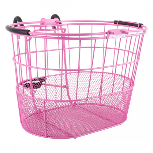 Sunlite-Standard-Oval-Mesh-Bottom-Lift-Off-Basket-Pink-Steel-BSKT0362-Bicycle-Baskets