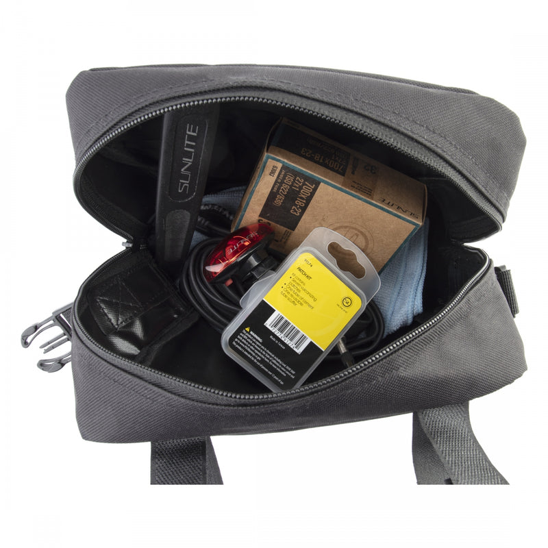 Load image into Gallery viewer, Sunlite Bar Tender II Handlebar Bag Black 9.1x4.3x8.3in Velcro Straps
