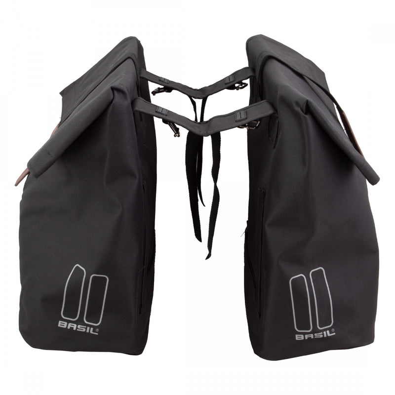 Load image into Gallery viewer, Pack of 2 Basil City Double Pannier Bag Black 11.8x7x19.4` UBS / Straps
