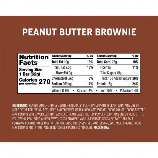 Kates Real Food Protein Bars Protein Peanut Butter Brownie Box of 12 Yes