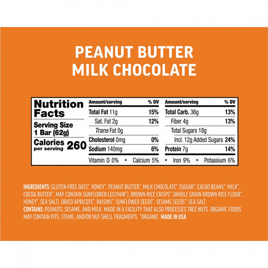 Kates Real Food Energy Bars Energy Peanut Milk Chocolate Box of 12 Yes