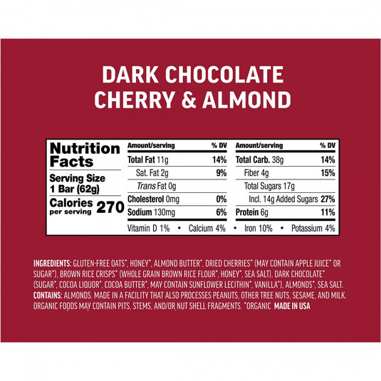 Kates Real Food Energy Bars Energy Dark Chocolate Cherry Almond Box of 12 Yes