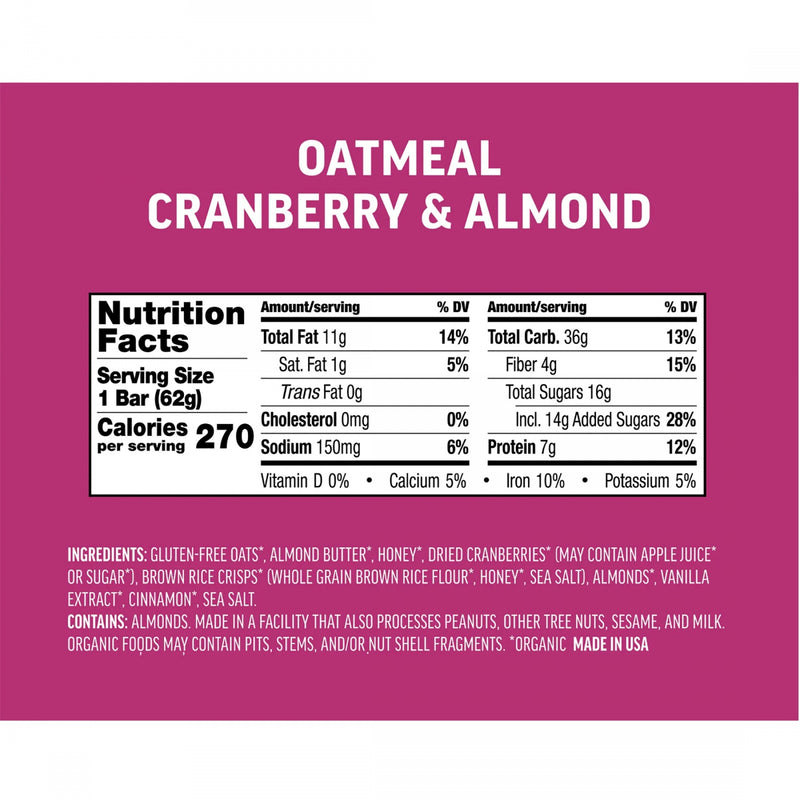 Load image into Gallery viewer, Kates Real Food Energy Bars Energy Oatmeal Cranberry Almond Box of 12 Yes Pack of  12
