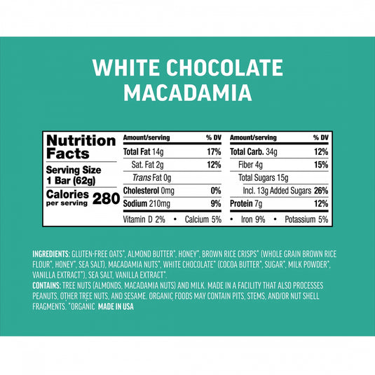 Kates Real Food Energy Bars Energy White Chocolate Macadamia Box of 12 Yes