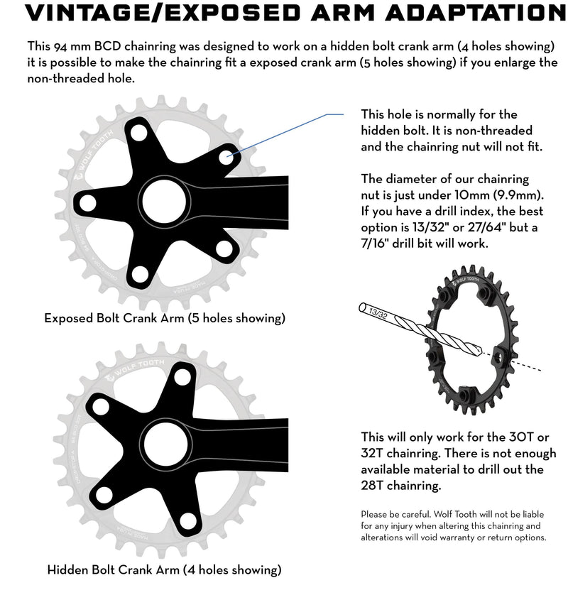Load image into Gallery viewer, Wolf Tooth Chainring 32t 94 BCD 5-Bolt Aluminum Vintage/Surly OD Black
