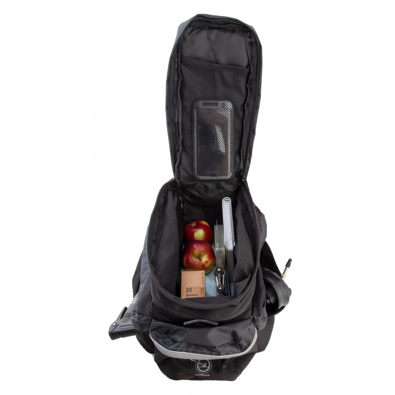 Load image into Gallery viewer, Sunlite Utili-T Rack bag II Expandable Black/Grey 14.5x9.5x8in Velcro Straps
