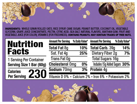 Bobo's Grape PB&J Oat Bar - A Delicious and Nutritious Snack! Pack of  12