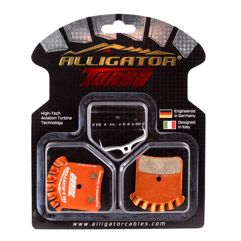 Load image into Gallery viewer, Alligator Turbo Shim Organic Brake Pads for Shimano D-Type 4-Piston &amp; TRP Quadiem, Heat Dissipating, Lightweight, High-Performance Cycling Brake Components
