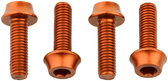 Pack of 2 Wolf Tooth Water Bottle Cage Bolts, M5x15mm, 4 Piece, Aluminum, Orange